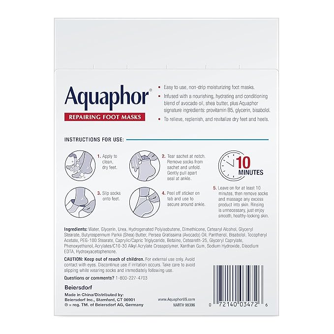 Aquaphor Advanced Therapy Repairing Foot Masks, 6 Masks x 0.7 FL OZ