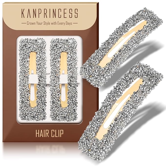 Kanprincess Rhinestone and Crystal Hair Clips 2-Pack, Sparkly Barrettes & Elegant Bling Accessories for Women & Girls(Set11)