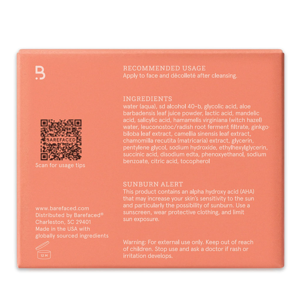 Barefaced Toning and Exfoliating Pads | Glycolic and Salicylic Acid Face Wipes for Blemishes, Dark Spots, and Uneven Texture | Daily Resurfacing Peels for Clear, Glowing Skin (60 Pads)