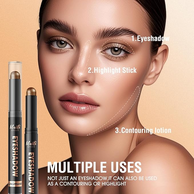 LANGMANNI 8 Color Waterproof Dual-Ended Eyeshadow Stick Set, Eye Makeup #B