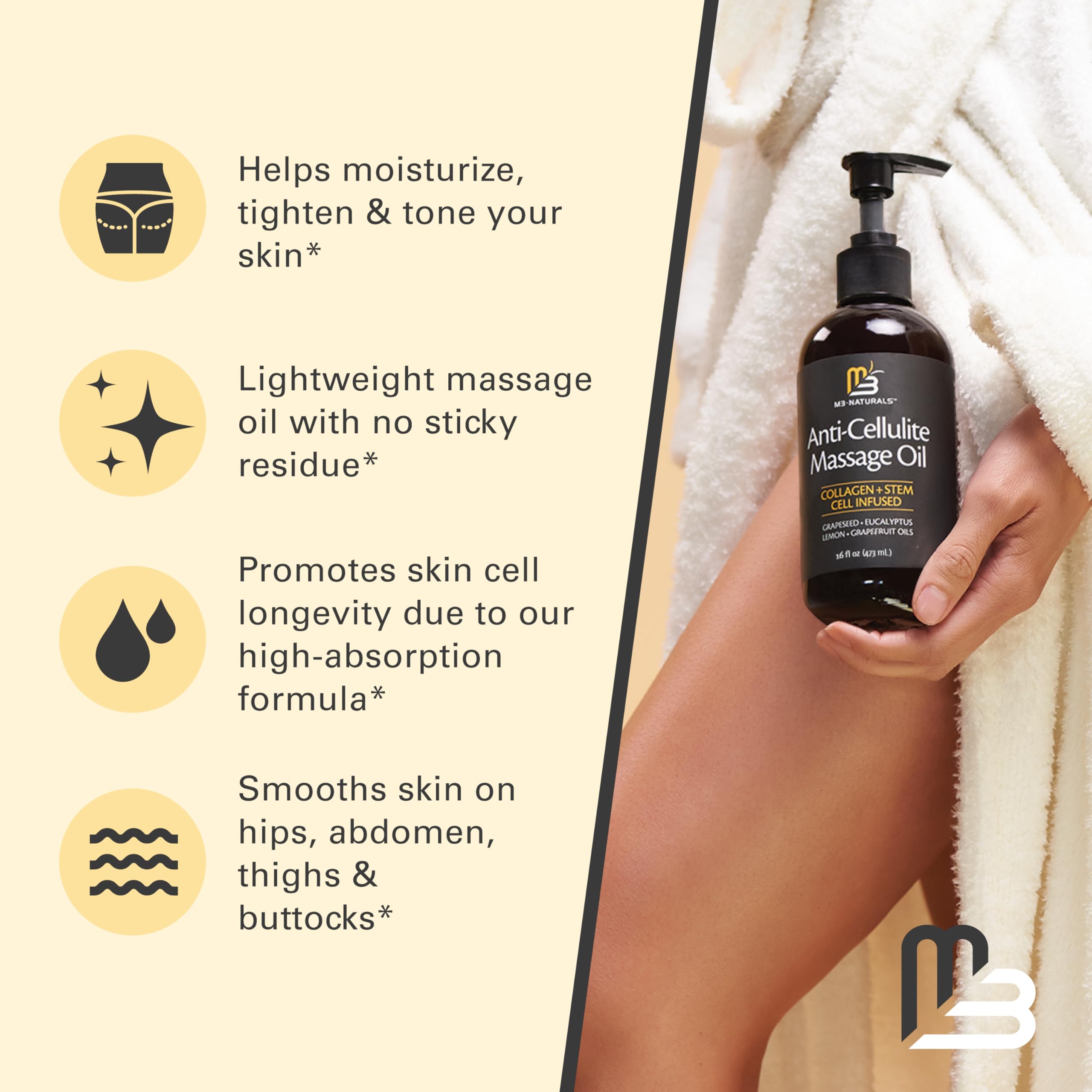 Firming Body Massage Oil with Collagen for Cellulite – 16 Fl Oz by M3