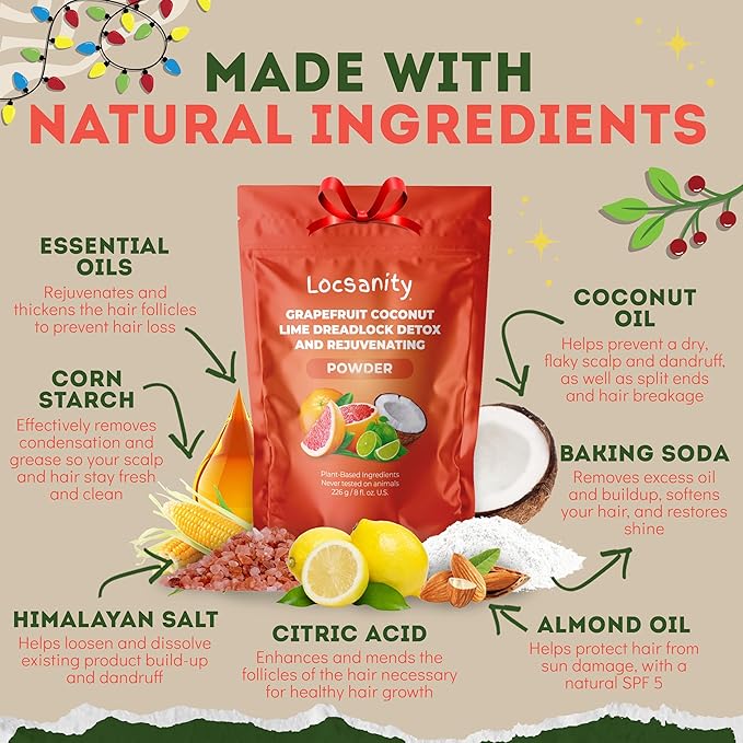 Locsanity Dreadlock Hair Scalp Detox - Deep Clean Dreadlock Powder, Cleansing Conditioner - Natural Hair Cleanser for Build Up - ACV Alternative, Loc Care and Maintenance Products