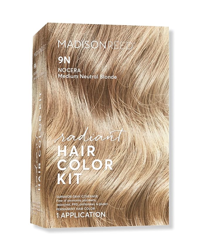 Madison Reed Radiant Hair Color Kit - 9N Medium Neutral Blonde (Nocera Blonde), Salon-Quality Permanent Hair Dye, Superior Gray Coverage & Dimensional Color | PPD-Free & Ammonia-Free, 1 Pack