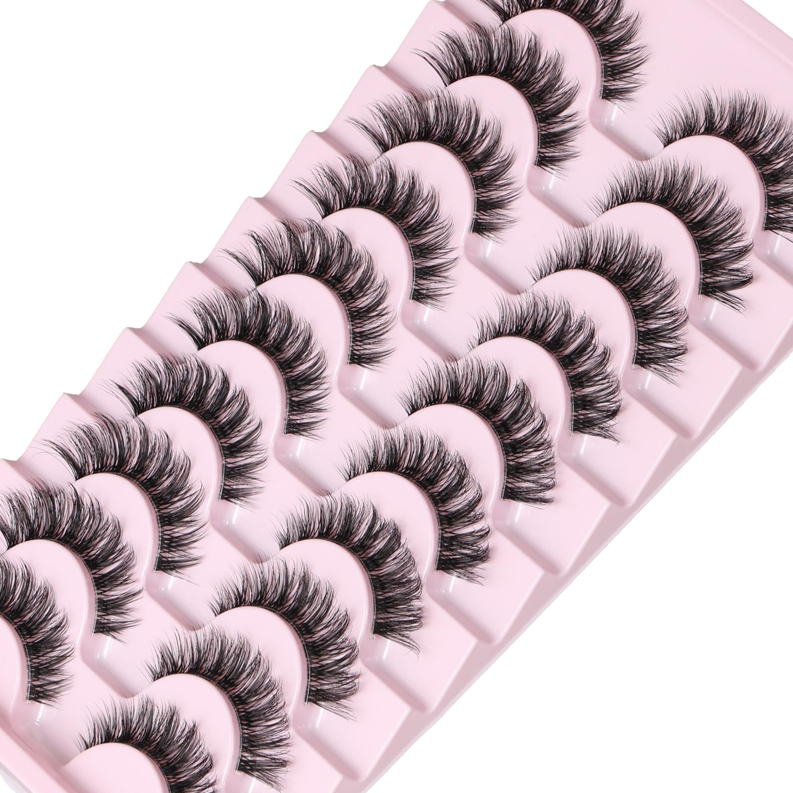 FARRED Natural False Eyelashes Cat Eye Lashes Strips Invisible Band Fake Mink Strip Lash Wispy Thin Clear Band Cateye Eye Lash Pack Full Volume Medium Length 8-14 mm Short Wispies Pestañas Postizas
