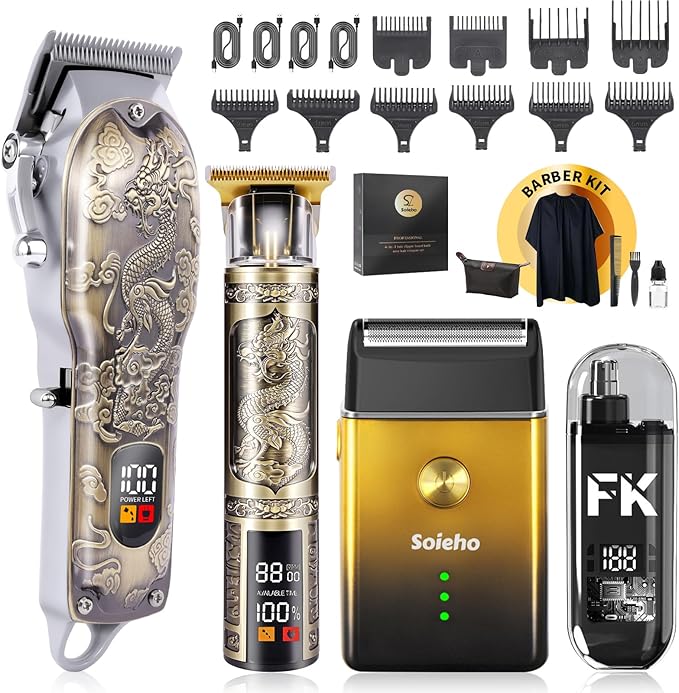 soieho Hair Clipper for Men Set Cordless Electric Hair Clipper T-Shaped Beard Trimmer Nose Hair Trimmer Electric Shaver Professional Haircutting and Beauty Kit