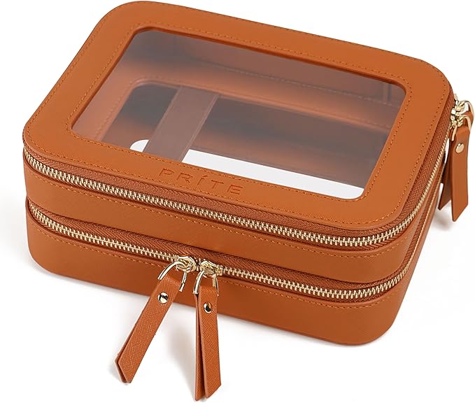 Prite Double Layer Clear Makeup Bag Travel Cosmetic Organizer for Women