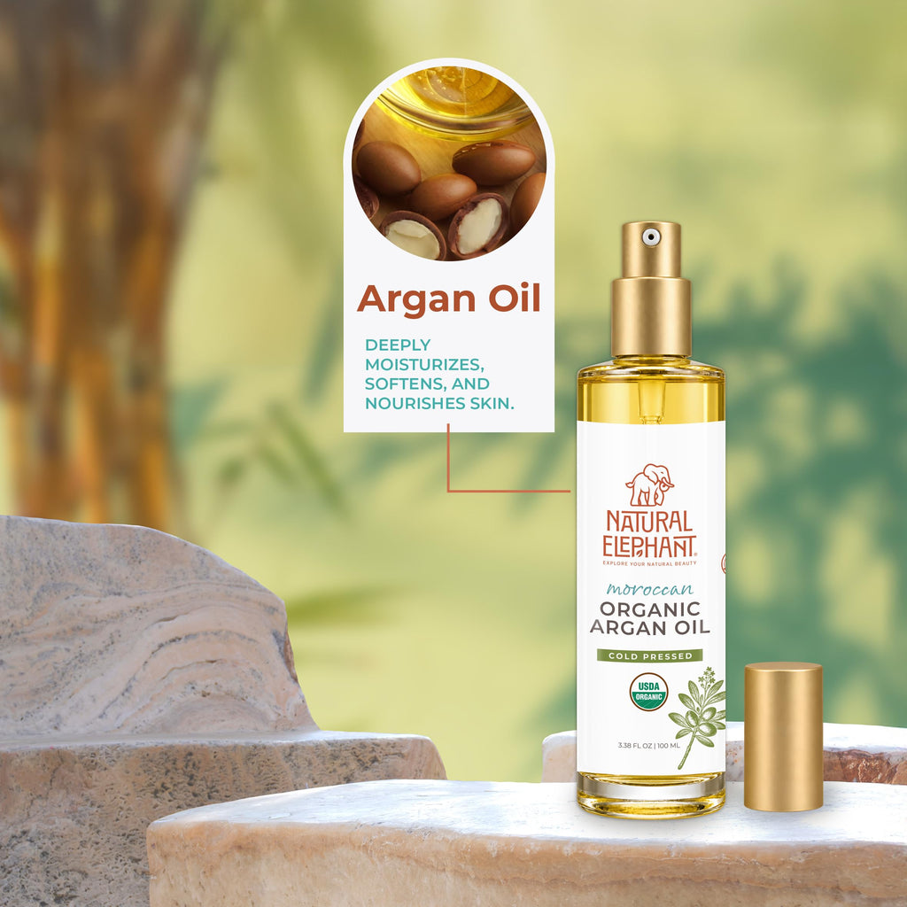 Natural Elephant USDA Certified Organic 100% Pure Argan Oil, Cold-Pressed, 100 ml (3.38 fl oz) - Nourishing & Hydrating for Skin, Hair, and Nails