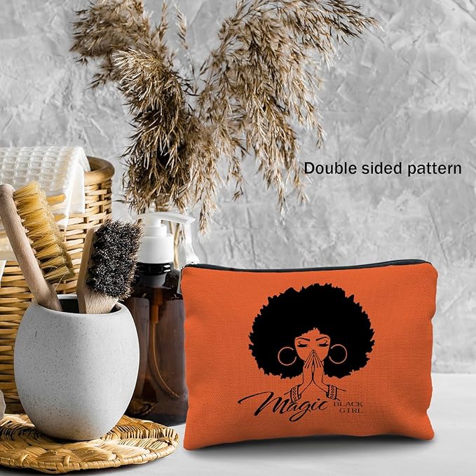Likjad Black Girl Magic Makeup Bag - African American Girl & Women Gift - Cosmetic Bag