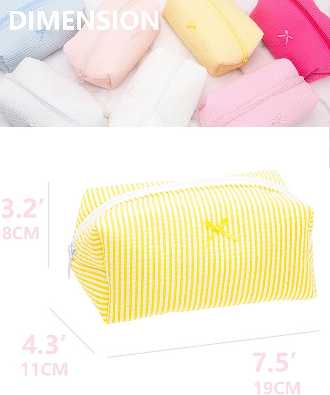Cozy Makeup Bag for Women,Zipper Cosmetic Pouch,Stripe Yellow,6 Pack
