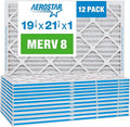 Aerostar 19 7/8x21 1/2x1 MERV 8 High Efficiency Pleated Air Filter, 12-Pack, Electrostatic AC Furnace HVAC Replacement, Captures Dust Pollen Pet Dander Mold Lint (19.875x21.5x0.75)