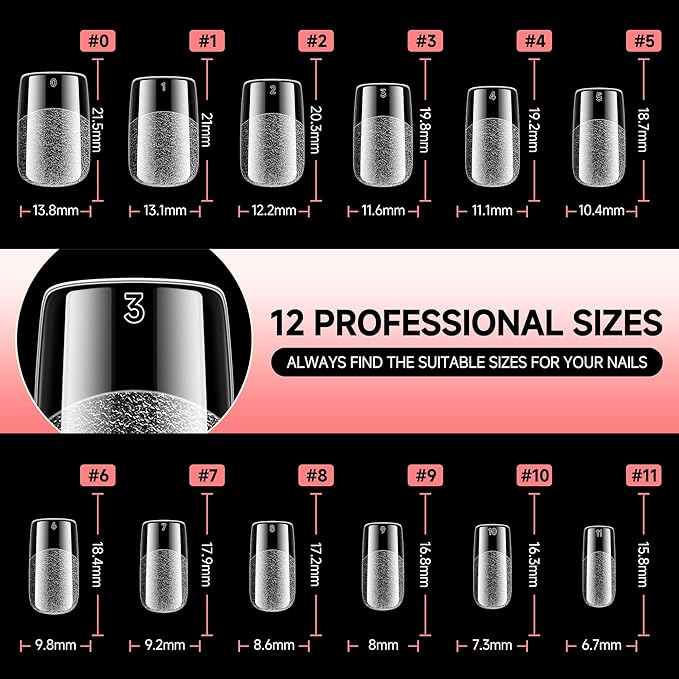 UNA GELLA 600Pcs Short Square Gel Nail Tips, Square Press on Nails Pre Etched Full Cover Soft Gel Nail Tips No C Curve For Women Girl DIY French & Chrome Style Salon At Home 12 Sizes