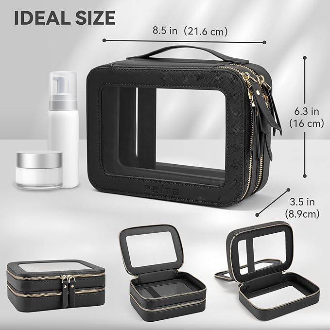 Prite Double Layer Clear Makeup Bag Travel Cosmetic Organizer for Women