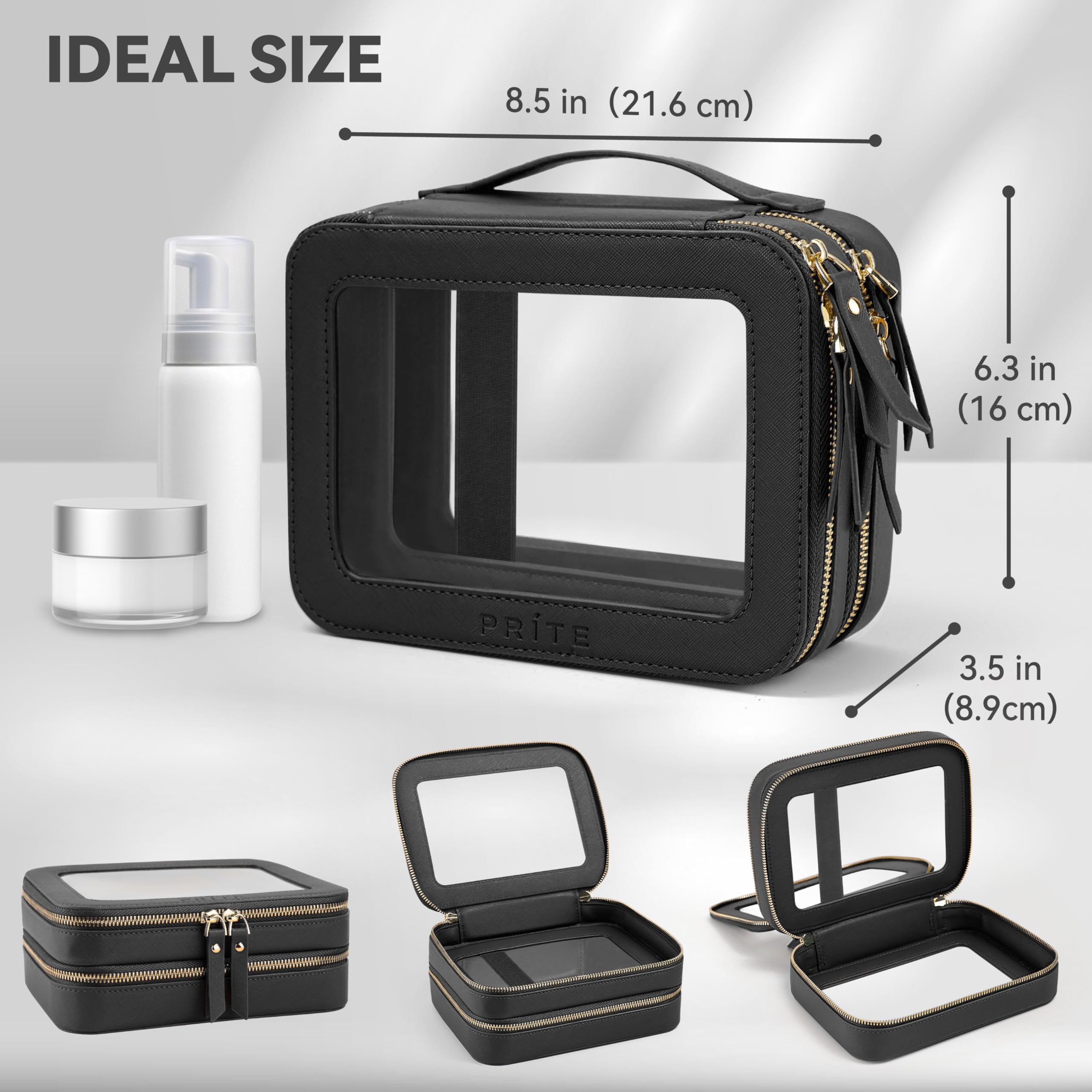 Prite Double Layer Clear Makeup Bag Travel Cosmetic Organizer for Women