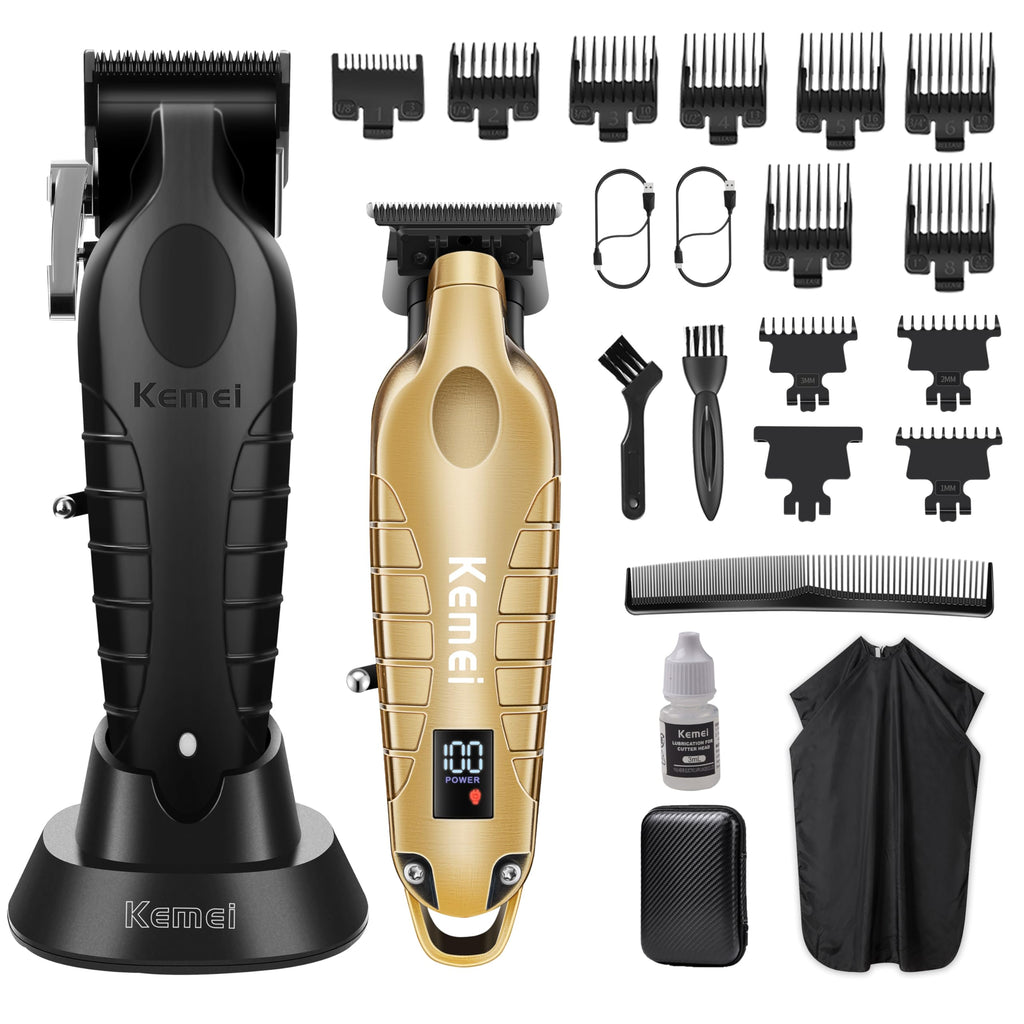 KEMEI Hair Clippers for Men, Professional Clipper and Trimmers Set, Cordless Zero Gap Trimmer for Men with LED Display, 11 Guide Combs
