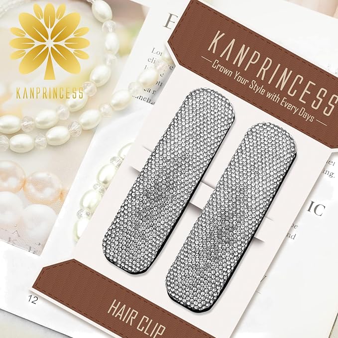Kanprincess Sparkly Barrettes 2-Pack, Rhinestone Hair Clips for Women
