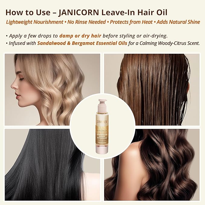JANICORN Weightless Leave-In Hair Oil for Fine Dry Hair, 3.4 fl oz