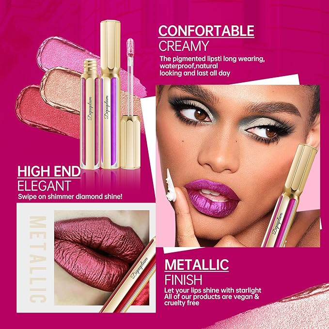 Red Lipsticks for Women Metallic Lipstick Long Lasting Non Stick Cup Lip Gloss, Shimmer Lightweight Hydrating Full Coverage Lip Color, DP116 Expectation