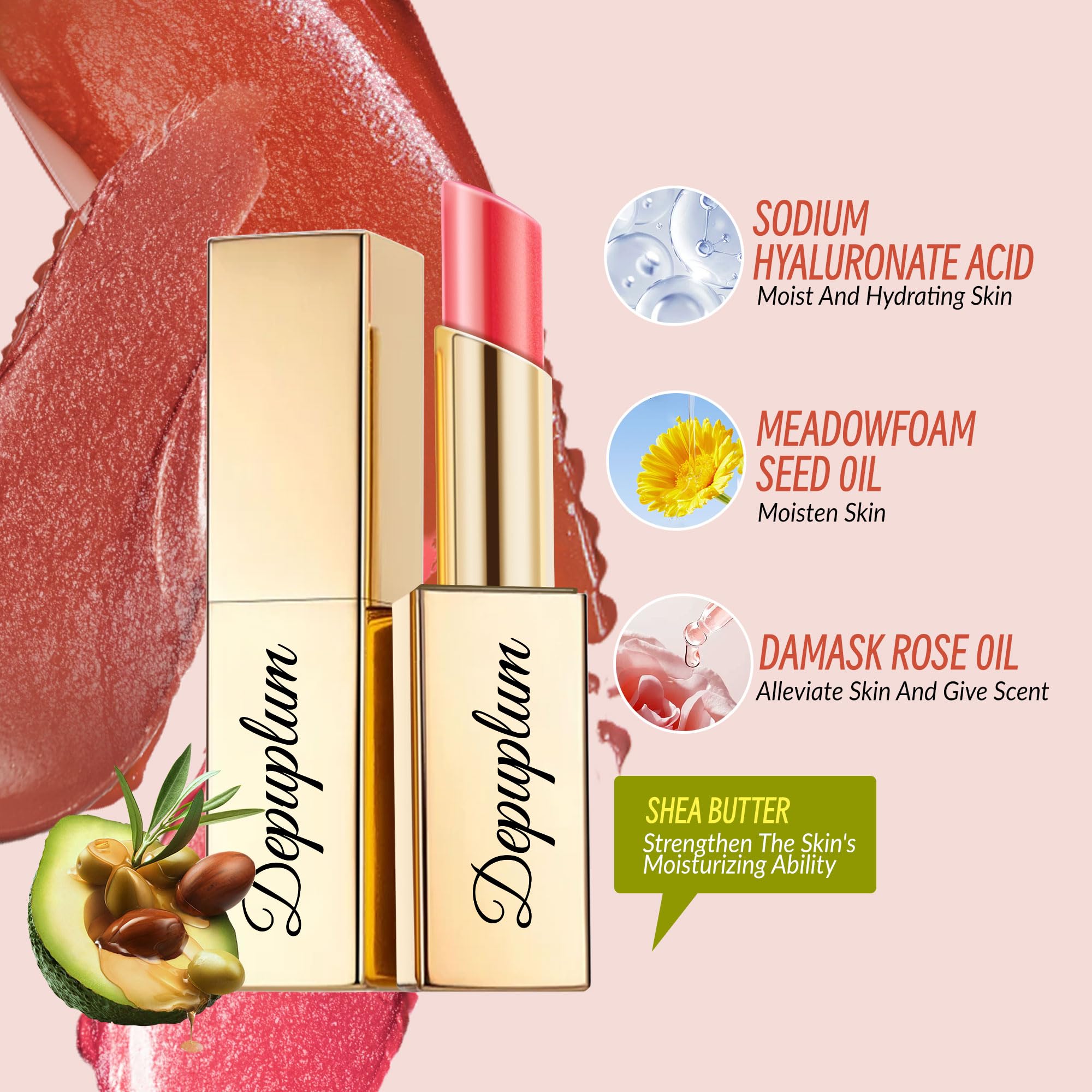 Depuplum Nude Pink Lipstick Moisturizing for Women Shimmer Tinted Lip Balm Hydrate Nourish Lip Gloss Cruelty Free Lip Makeup, ZG114 New Moon