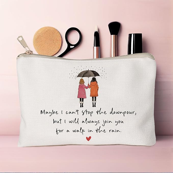 HubbgDesign Maybe I Can't Stop The Downpour Cosmetic Bag, Tough Times Sister Gifts, Gift for Friend in Need, Friendship Support, Always Here for You, Makeup Case, Small Travel Bag, Bestie Gift