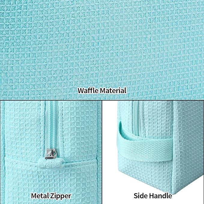 DYSHAYEN Small Waffle Makeup Bag for Travel, Mint