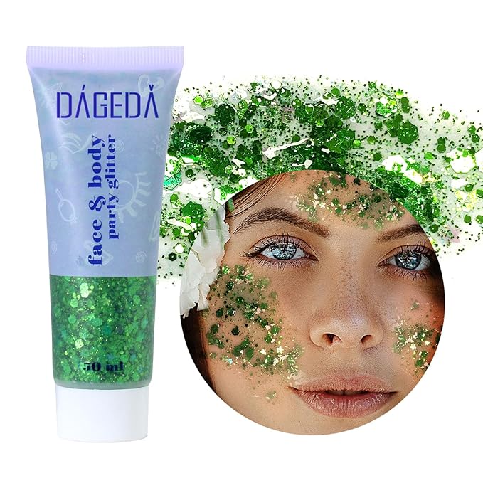 DAGEDA Green Body Glitter Gel, St Patricks Day Hair Face Glitter Makeup