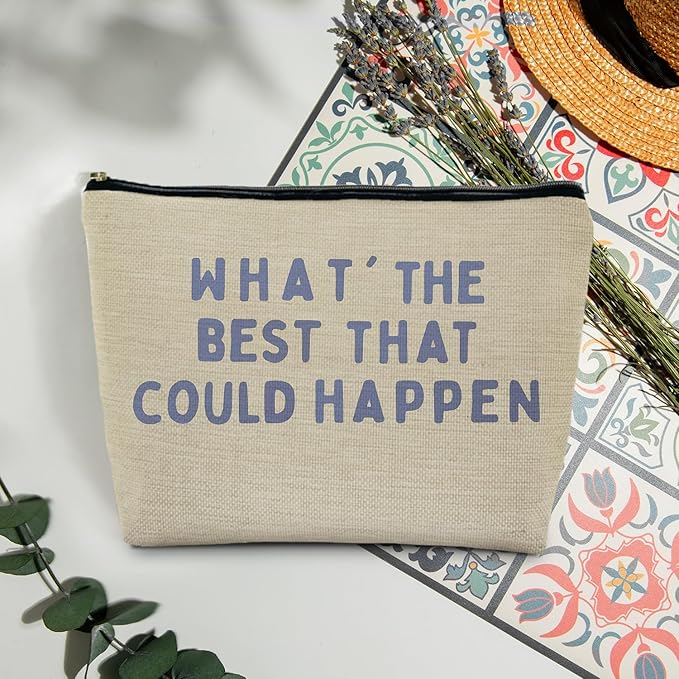 MKGRXZCW What's the Best That Could Happen Inspirational Makeup Bag for Purse, Positive Affirmations Gifts Cosmetic Bag Travel Toiletry Bag for Women, Motivational Zipper Makeup Pouch