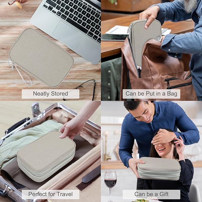 FYY Electronic Organizer, Travel Tech Pouch Bag, Large, Khaki