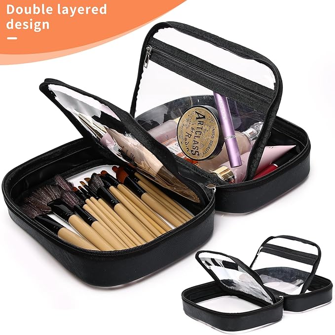 Pinkmik Travel Makeup Bag Set Portable Clear Cosmetic & Toiletry Case Women's Purse Organizer and Car Essentials with Zipper