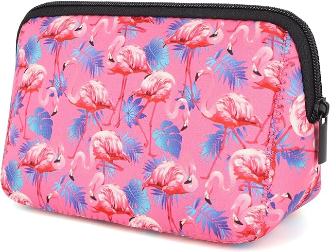 AJLTPA Waterproof Neoprene Cosmetic Bag, Pink Flamingo
