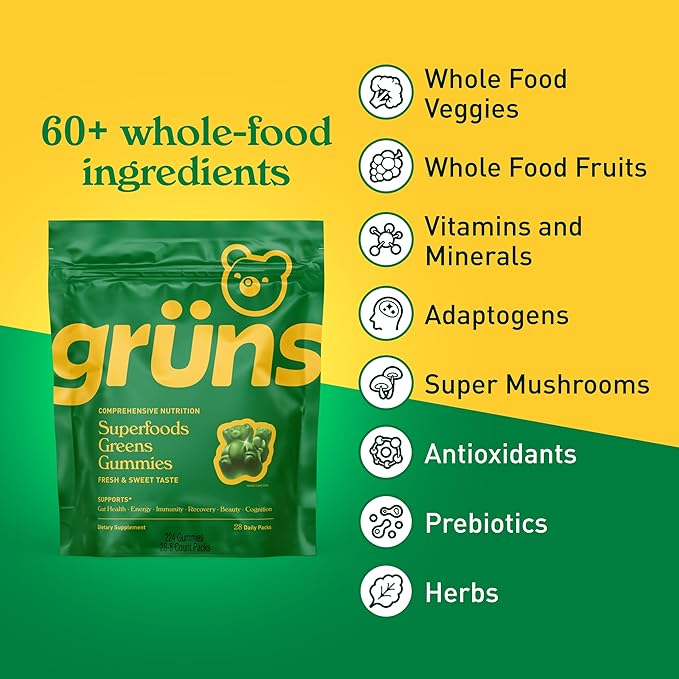 Adult Greens Gummies & Daily Multivitamin, Prebiotic Fiber, 28 ct