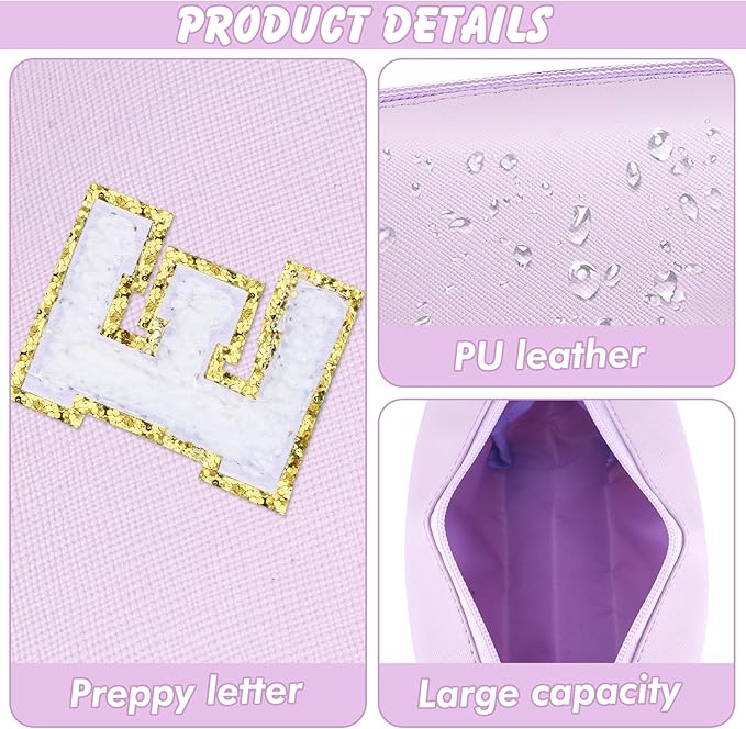 URSKYTOUS Gifts for Girls Initial Makeup Bag Personalized Cosmetic Bag with Zipper Cute Travel Toiletry Bag Waterproof PU Preppy Makeup Pouch Birthday Gift for Teen Girls Women(Purple E)