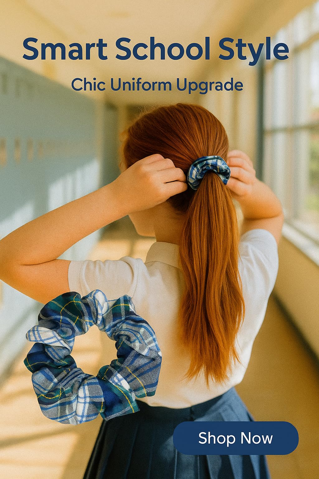 ClassExceed School Uniform Plaid, Plaid Scrunchie, Back to school, handmade school uniform hair accessories (White forest Yellow Navy Plaid80)