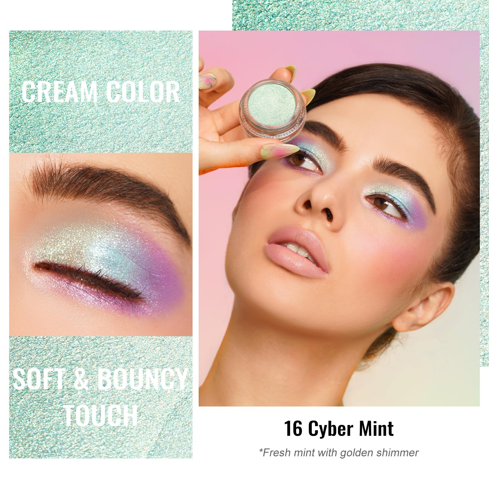 Oulac Green Cream Eyeshadow-Eyeshadow Prime| as Highlighter Large Capacity Highly Pigmented Eye Shadow Waterproof &Long Lasting with Moisturizing Formula, Shimmer Glitter Eye Makeup. 6g.(16)