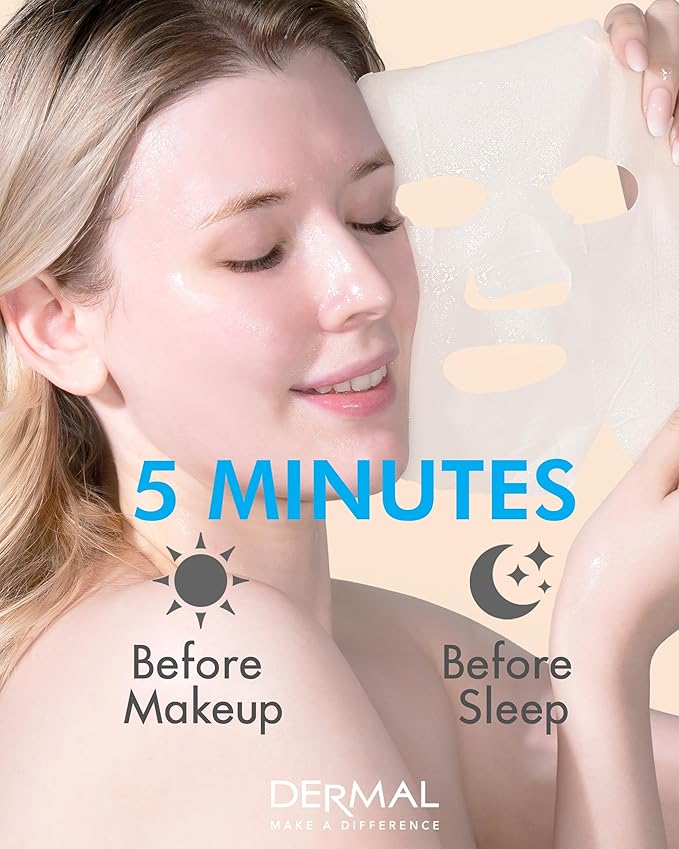 DERMAL Mulberry Collagen Essence Korean Sheet Mask, Hydrating, 10 Pack