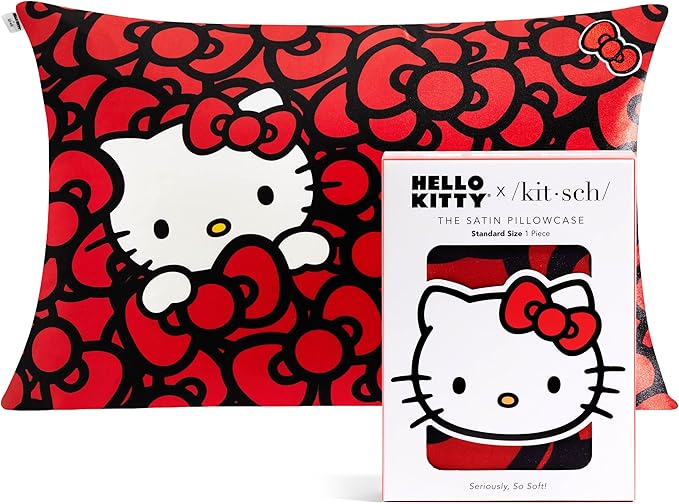 Kitsch x Hello Kitty Satin Pillowcase - Size 19x26, Sea of Bows