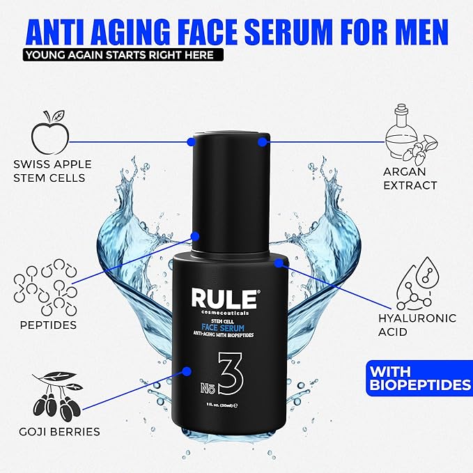 RULE COSMECEUTICALS - No.3 - Facial Serum with Biopeptides & Apple Stem Cells, Face Serums for Anti Aging, Peptide Serum as Skin Toner and Dark Spot Remover for Face, 30 mL