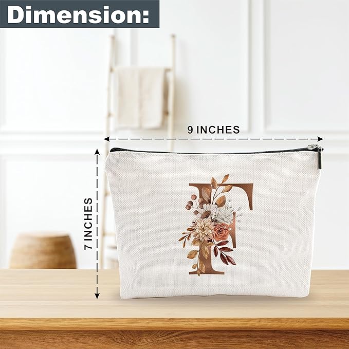 YKYENR A-Z Boho Personalized Cosmetic Bag-Floral Cotton Letter Makeup Bag With Zipper-Artistic Cosmetic Bag For Travel-Bride,Birthday Gift For Women Daughter Friends-Women Makeup Organizer-A06