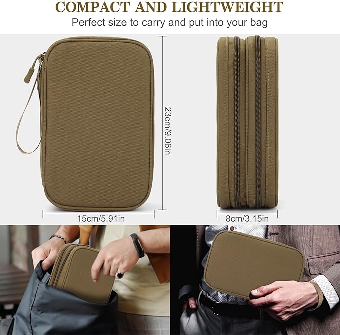 FYY Electronic Organizer, Travel Tech Pouch Bag, Large, Brown