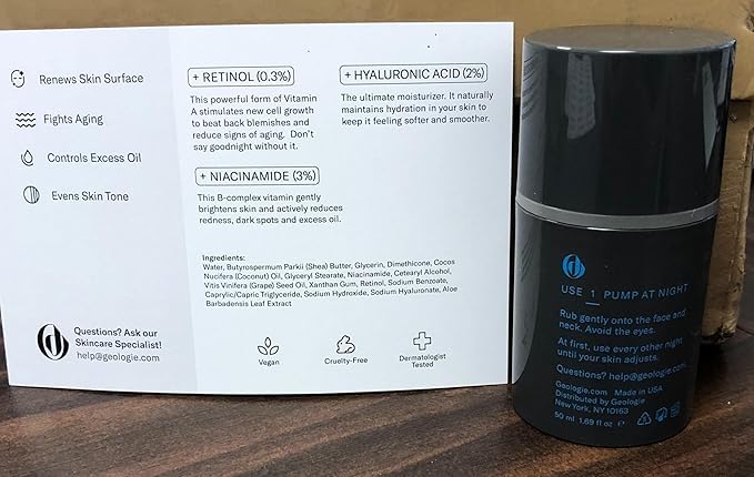 Geologie Retinol Anti-Aging Face Cream | Advanced.3% Retinol Formula for Effective Results | Reduce Fine Lines & Wrinkles | Protect & Repair Skin With Hyaluronic Acid & Niacinamide | For Men & Women