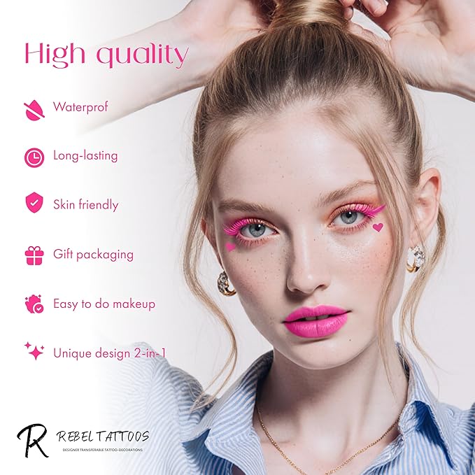 Rebel Tattoos 2-in-1 Eyeliner Stamp, Pigmented Intense Black Formula, Smudge-Budge Proof, Sweatproof, 24 Hour Stay Eyeliner Stamp Star Butterfly or Heart (Pink Heart)