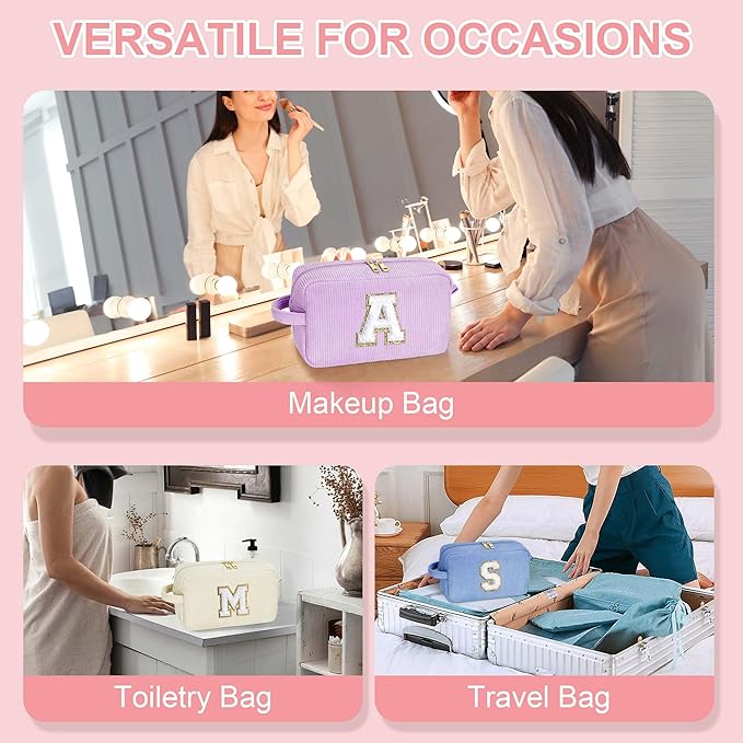 YOOLIFE Cosmetic Bag Teen Girl Stuff - Cute Gifts Letter Makeup Travel Bag Make Up Bag Makeup Brush Bag Toiletry Bag Girls Birthday Gifts for Daughter Sister Wife Mother Her Womens Gifts Letter E
