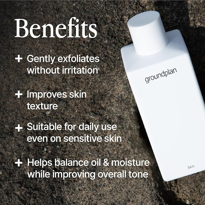 groundplan Skin Toner 320ml / 10.82 fl oz – Hydrating Exfoliating Toner with Natural BHA, Witch Hazel & Panthenol for Gentle Skin Texture Care and Daily pH Balance