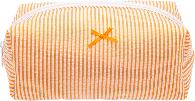 PAZIMIIK Cozy Makeup Bag for Women,Zipper Cosmetic Pouch,Stripe Orange