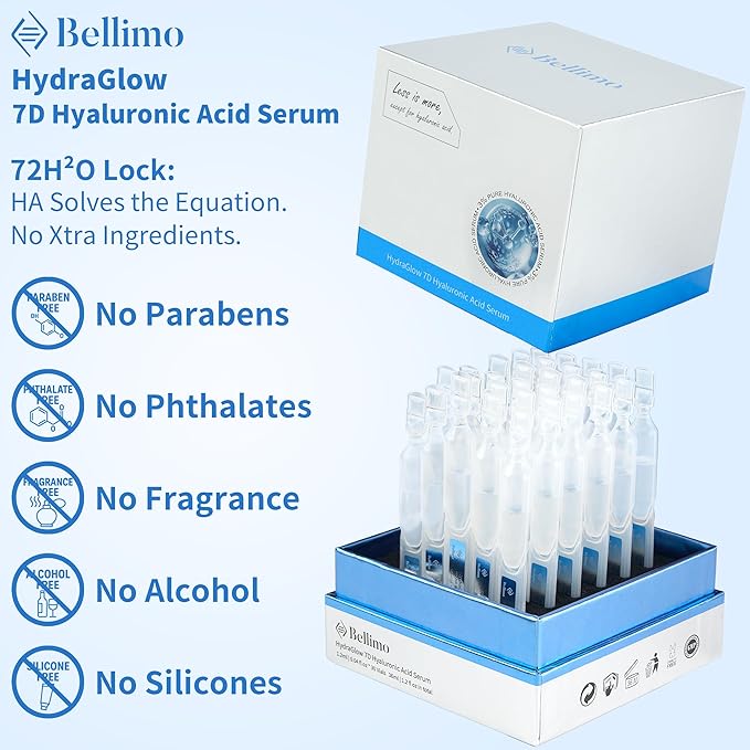 3% Hyaluronic Acid Serum for Face with 7D Multi-Layer Hydration, Ultra Hydrating Face Serum Anti-Aging Facial Moisturizer for Dry & Sensitive Skin Pre-Makeup Skincare Single-Use Vials 1.2ml x 30pcs