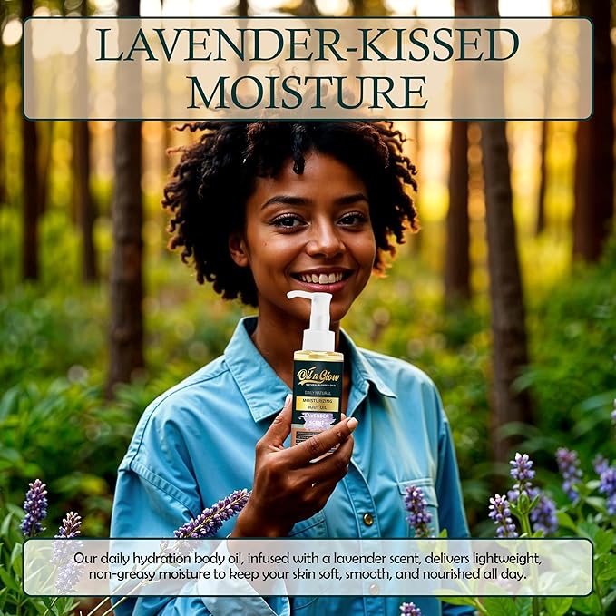 OilnGlow 100% Natural Hydrating Body Oil After Shower, Non-Greasy Moisturizing Body Oils For Women, & Men Dry Skin 5.07 fl oz/150ml- Lavender Scent