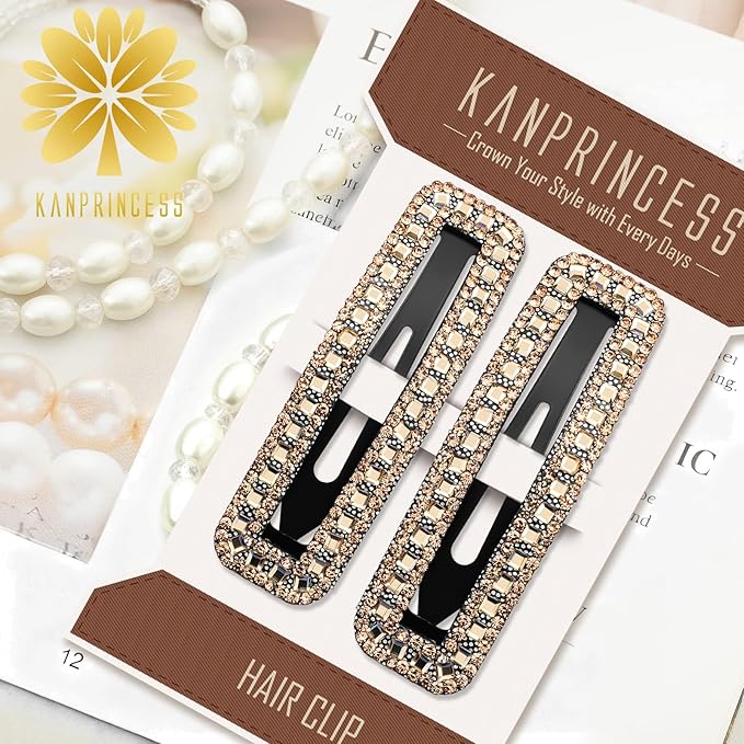 Kanprincess Rhinestone and Crystal Hair Clips 2-Pack, Sparkly Barrettes & Elegant Bling Accessories for Women & Girls(Set6)