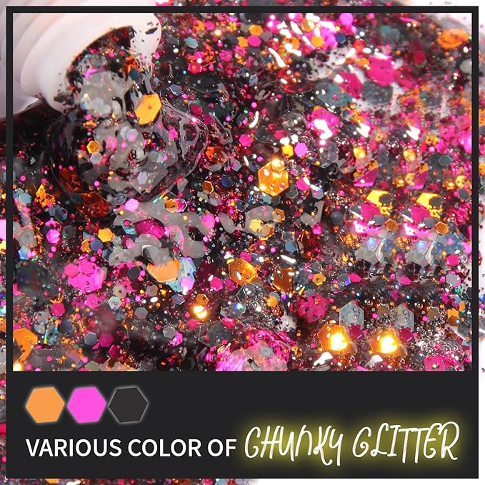 DAGEDA Halloween Black Body Glitter Gel,Sparkly Hair Face Glitter Makeup