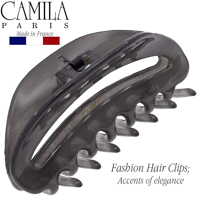 Camila Paris CP3124 French Hair Clips for Women, 3.5" Gray, Large Claw Clip Strong Hold All Day, No Damage No Slip Claw Clips for Thick Curly Wavy Fine Straight Hair, Jaw Clip Made in France