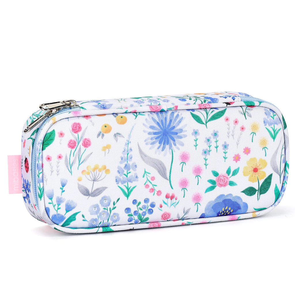 mibasies Girls Pencil Case for Kids, Multi-Slot Pencil Pouch, Floral Sky Blue