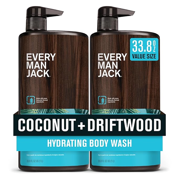 Every Man Jack Hydrating Body Wash for Men, Coconut Driftwood, Value 2pk